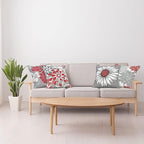 Ambesonne Floral Throw Pillow Cushion Case Pack of 4, Flower Petals Modern Color Palette Chamomile Peony Dahlia and Sunflower Print, Modern Accent Double-Sided Digital Printing, 16", Grey Dark Pink