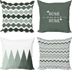 Ambesonne Modern Throw Pillow Cushion Case Pack of 4, Geometric Style Pattern of Triangles Zigzags Love Home Phrase Print, Modern Accent Double-Sided Digital Printing, 16", Dark Sea Green and White
