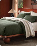Bedsure Cotton Duvet Cover Full - 100% Cotton Waffle Weave Olive Green Duvet Cover Set, GentleSoft™ and Breathable Bedding Set for All Season, 3 Pieces, 80"x90"