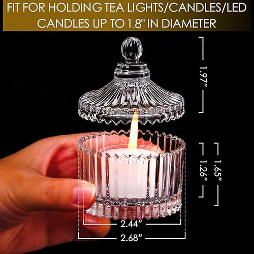 16 Piece Votive Candle Holders with Lids, Tealight Candle Holders in Bulk, Glass Small for Table Centerpiece, Wedding, Home Decor (2.68'' x 1.65'', Clear)
