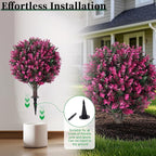 Artificial Pink Eucalyptus Topiary Ball Trees, 2 Set of 16'' UV Resistant Fake Evergreen Shrubs Bushes Plants with Ground Spike, Fake Plants for Outdoor Indoor Front Porch Garden