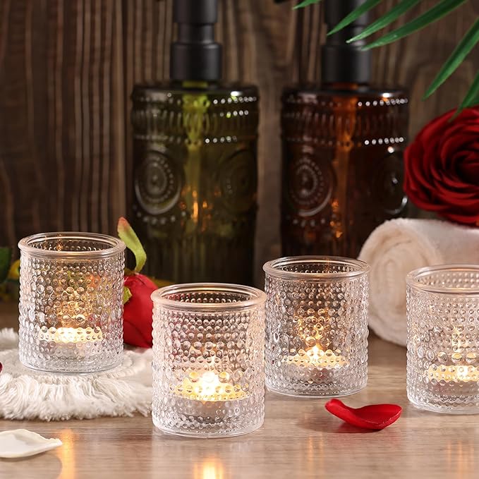 40Pcs Glass Votive Candle Holders, Clear Tea Light Candle Holders Vintage Tealight Candle Holder Bulk for Autumn, Thanksgiving Table Centerpieces, Christmas Decor (Clear)