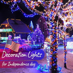 4th of July Decoration Patriotic Mini Lights - 200 Count 50 Feet Red White Blue Incandescent Bulb Waterproof String Lights Plug in for Indoor Outdoor Christmas Party Patio Independence Day Decoration