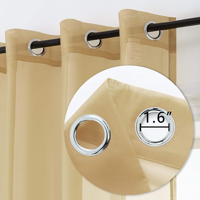 DUALIFE Antique Taupe Brown Sheer Curtains 84 Inch Length Grommet Light Brown Tan Semi Voile Curtain Panels Window Drapes for Living Room and Bedroom Window Treatments 2 Panels 52 x 84 Inch Natural