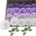 Artificial Fake Flowers 25pcs Roses, Shade of Purple Foam Rose Faux Flower for DIY Wedding Bouquets Bridal Shower Centerpieces Floral Arrangements Party Tables Home Decorations