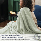 PHF Pre-Washed Cotton Waffle Weave Family Blanket,Oversized King Size 120"x 120"-Snag Proof Lightweight Breathable, 10'x 10' Huge Extra Large Big-Elegant Aesthetic Home Decoration Gift,Sage Green