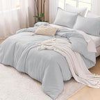 Litanika Comforters Light Grey Oversized King Size, 3 Pieces Lightweight Solid Bedding Comforter Set, All Season Fluffy Bed Set (120x98In Comforter & 2 Pillowcases)