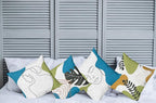 Ambesonne Minimal Throw Pillow Cushion Case Pack of 4, Modern Line Art Woman Portrait with Contemporary Leafy Geometric Details, Modern Accent Double-Sided Digital Printing, 20", Blue Green Marigold