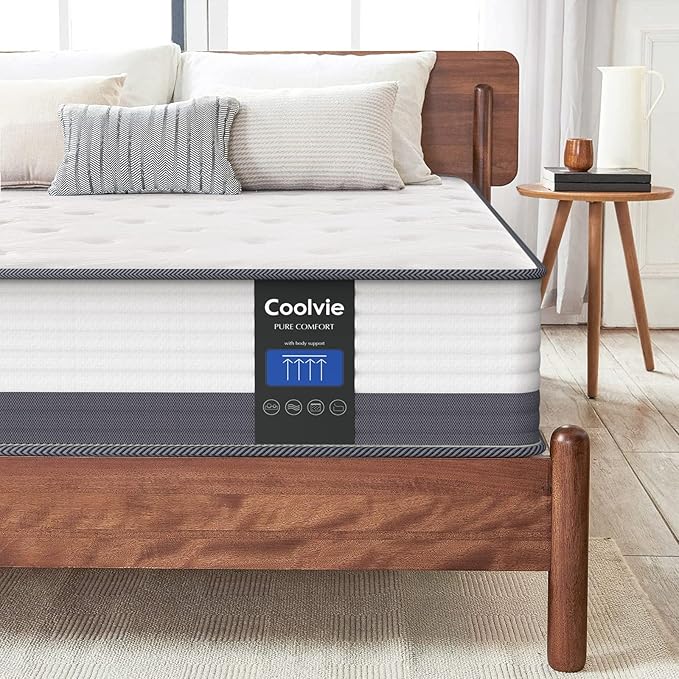 Coolvie 10 Inch Queen Mattresses, Queen Size Hybrid Mattress Built in Pocketed Coils and Gel Memory Foam Layer, Low Motion Transfer & Breathable Bed in A Box