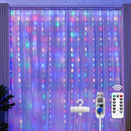 Brightown 300 LED Fairy Curtain Lights, 9.8ft x 9.8ft Multicolor Curtain String Lights, USB Plug in 8 Lighting Modes Christmas String Hanging Lights with Remote for Bedroom Indoor Outdoor Party Xmas