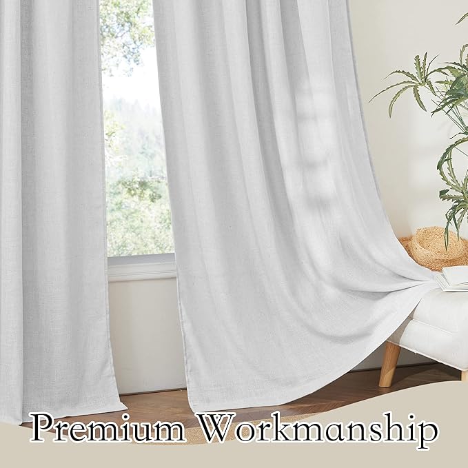 RYB HOME Grey Sheer Curtains - Linen Grommet Window Curtain Drapes Light Airy Semi Sheers for Bedroom Patio Living Room Patio Door, Wide 52 x Long 84 inch, 2 Panels, Dove Grey