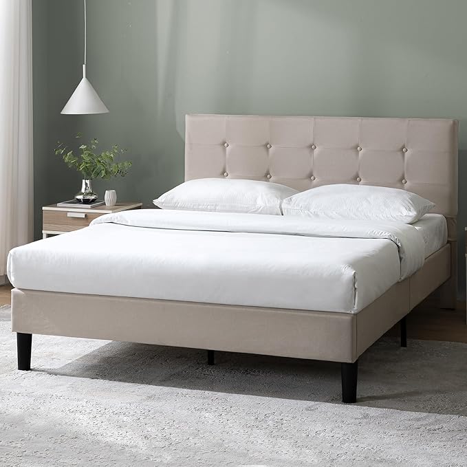 ZINUS Ibidun Upholstered Platform Bed Frame, Mattress Foundation, Wood Slat Support, No Box Spring Needed, Eco Friendly WonderBox (TM), Easy Assembly, Soft Beige, King