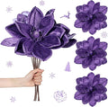 8 Pcs Large Christmas Flower Magnolia Flowers Christmas Tree Decoration Artificial Poinsettia Stems Velvet Xmas Ornaments for Xmas Tree Table Decor(Purple,16 Inch)