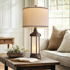 25'' Table Lamps Set of 2 for Living Room Bedroom Farmhouse Metal Lamps with 2 USB Ports, Built-In Frosted Glass Night Light Vintage Industrial Nightstand Bedside Lamp, 4 Bulbs Included, Bronze