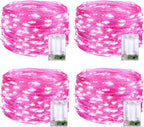 JMEXSUSS 4 Pack 50 LED Pink Fairy Lights Battery Operated, 16.1ft Christmas Fairy Lights Indoor Outdoor Waterproof, Pink String Lights for Bedroom Wedding Birthday Valentine Christmas Decorations