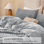 BEDELITE Fleece California King Comforter Set -Super Soft & Warm Fluffy Light Grey Bedding, Luxury Fuzzy Heavy Bed Set for Winter with 2 Pillow Cases