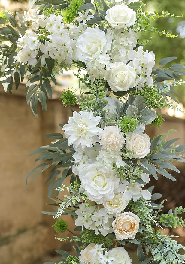 Artificial Flowers Combo Silk Mix Fake Flowers Leaf for DIY Wedding Bouquets Centerpieces Arrangements Party Baby Shower Home Decorations(Milk White)
