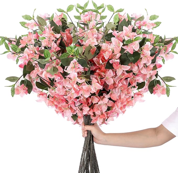30 Pcs Artificial Faux Bougainvillea Fake Flower Silk Bougainvillea Branches UV Resistant Outdoor Indoor Decoration for Wedding Home Centerpieces Outside Decor (Peach Pink)