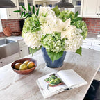 2Green+2White Real Touch Vintage Artificial Hydrangeas, 21" Faux Hydrangea Flowers for Wedding Bouquet Decoration,Fake Hydrangea Silk Flowers for Christmas Centerpieces Tables Party Home