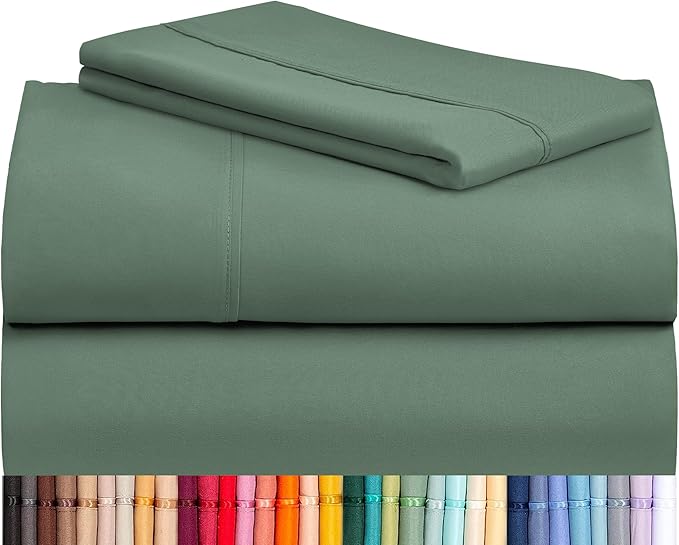 LuxClub Twin XL Sheets - Twin Bed Sheets for Boys and Girls, 3 PC Deep Pockets Wrinkle Free Kids Fitted Sheets Machine Washable Hotel Bedding Silky Soft - Tree Moss Green Twin XL