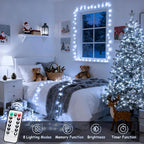 JMEXSUSS White Christmas Lights with Remote, 33ft 100 LED Battery Operated Christmas Lights, 8 Modes Outdoor Indoor String Light for Xmas Bedroom Tree Yard Porch Wedding