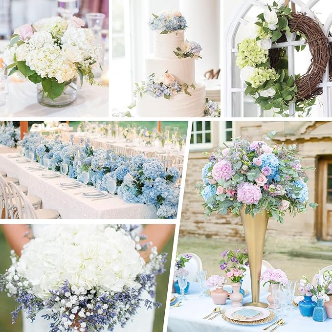 4Pcs Real Touch Hydrangea Artificial Flowers, Blue White Fake Hydrangea Flowers, 21" Lifelike Latex Faux Hydrangea Flowers for Wedding Bouquet Home Decor Centerpieces