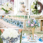 4Pcs Real Touch Hydrangea Artificial Flowers, Blue White Fake Hydrangea Flowers, 21" Lifelike Latex Faux Hydrangea Flowers for Wedding Bouquet Home Decor Centerpieces