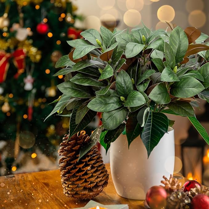 4 Pcs Artificial Magnolia Leaves Branches 30 Inch Each with 3 Branches with Magnolia Fruit Faux Stems for Indoor Outdoor Home Wedding Floral Arrangement Decoration