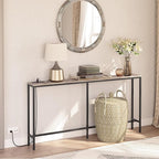 63" Console Table with Power Outlet, Narrow Sofa Industrial Entryway Behind Couch Table with USB Ports for Entryway, Hallway, Foyer, Living Room, Bedroom, Greige CTHG16E01Z1
