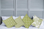 Ambesonne Vintage Throw Pillow Cushion Case Pack of 4, Monochrome Design Grid Trellis Quatrefoil Mesh and Dahlia Flowers Modern, Modern Accent Double-Sided Digital Printing, 24", Olive Green