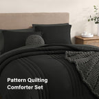Monbix King Size Comforter Set - 7 Pieces Bed in a Bag King, Black Bedding Sets with Comforter, All Seasons Down Alternative Comforter Bed Set with Sheets, Pillowcases & Shams