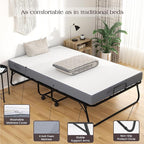 Karcog Folding Bed with Mattress, Storage Cover Included, 46 Inch Extra Rollaway Guest Bed for Adults, with Memory Foam Mattress and Sturdy Metal Frame on Wheels, 75" x 46"
