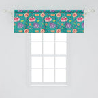 Ambesonne Floral Window Valance, Pattern with Lotus Flowers Peonies and Chrysanthemums Oriental Motifs Garden Art, Curtain Valance for Kitchen Bedroom Decor with Rod Pocket, 54" X 18", Teal