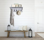 HBCY Creations Rustic Wall Mounted Coat Rack with Shelf - Solid Wood 24" Entryway Shelf with 5 Coat Hangers. Perfect Touch for Your Entryway, Mudroom, Kitchen, Bathroom and More, Whitewash