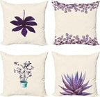 Ambesonne Botanical Throw Pillow Cushion Case Pack of 4, Minimalist Watercolor Painting Leaves Agave Branches Plant in a Pot, Modern Accent Double-Sided Digital Printing, 16", Quartz and Lavender
