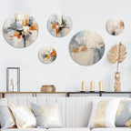 DesignQ Traditional Metal Wall Art Decor Set -Beige Metal Wall Decor Set For Room -Art Inspired By Modern Scandinavian Dreams In Beige And Yellow Set Of 5 round metal - 80" x 36" - 5 metal wall Panels