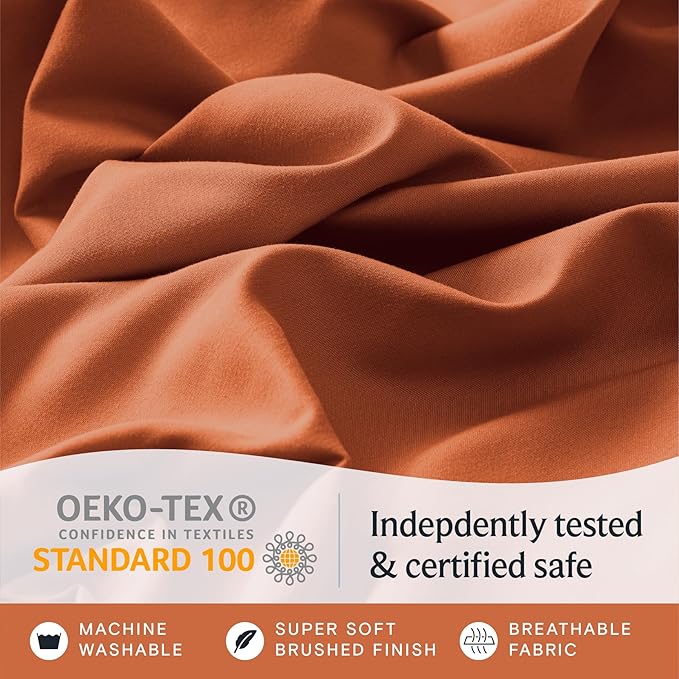 LuxClub 4 PC Queen Sheet Set, Deep Pockets Wrinkle Free Cooling Bed Sheets Hotel Bedding for Women, Men, Kids & Teens, Includes 1 Fitted Sheet, 1 Flat Sheet and 2 Pillowcases - Autumn Orange