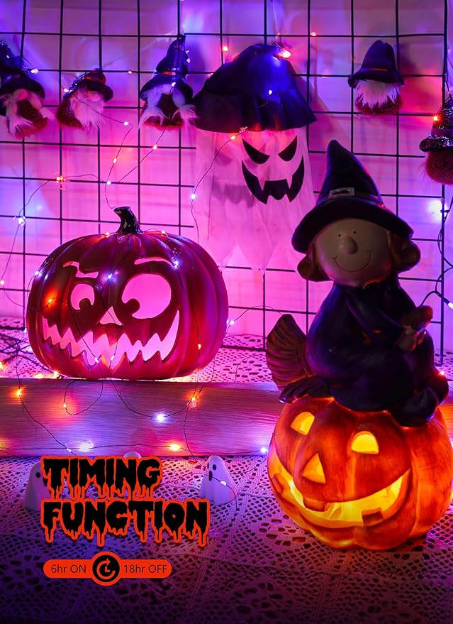 5 Pack Fairy Lights Battery Operated, 7 Feet 20 Led String Lights with Timer, Waterproof Firefly Lights for Home Party Ghost Haunted House Indoor Outdoor Halloween Decorations, Orange & Purple