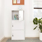 Hodedah Heavy Duty Engineered Wooden 3 Door Enclosed Multipurpose Storage Cabinet with Included Hardware for Easy Assembly, White