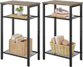 Hoctieon 2-Set 3 Tier End Table, Telephone Table Set of 2, Tall Side Table with Storage Set of 2, Small Nightstand for Small Spaces, Metal Frame, for Living Room, Bedroom, Sofa Couch, Hallway, Greige