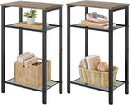 Hoctieon 2-Set 3 Tier End Table, Telephone Table Set of 2, Tall Side Table with Storage Set of 2, Small Nightstand for Small Spaces, Metal Frame, for Living Room, Bedroom, Sofa Couch, Hallway, Greige