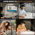 Led Desk Lamp for Home Office, Eye-Care Architect Light with Clamp, Smart Double Head Computer Monitor Table Clip Lamp, Adjustable Flexible Gooseneck, 25 Lighting Models, Task Lamp, White and Sliver