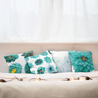 Ambesonne Floral Throw Pillow Cushion Case Pack of 4, Modern Design Flowers in Aquatic Color Palette Cold Toned Leaves Print, Modern Accent Double-Sided Digital Printing, 20", White Turquoise