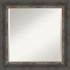 Amanti Art Brown Bathroom Mirror for Over Sink, 25x25 Bark Rustic Char Square Vanity Mirror, Medium Country Rustic Frame, Hangs Horizonally and Vertically, Bathroom Wall Decor, Beveled Edge