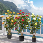 36” Artificial Camellia Tree 2 Packs, Faux Camellia Plant in Pot with Red Flowers, Greenery Camellia Tree for Spring Home Front Door Outdoor Indoor Decoration, Red