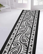 Custom Length Cut to Size Tribal Ethnic Southwestern Inspired Hallway Runner Rug, Non Slip Rubber Backed, 31 inch Wide X Customized Length, Mayan Black, 31 inch X 8 feet