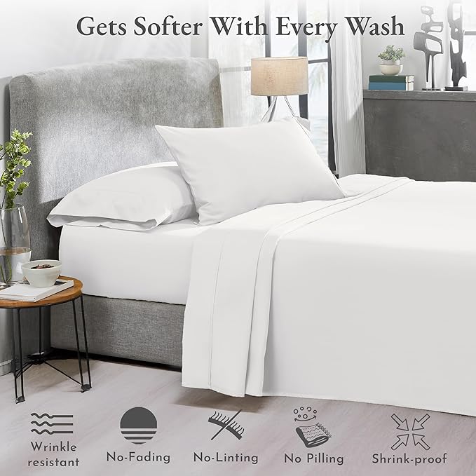 California Design Den 2-Pack Bed Sheets Full Size - 400 Thread Count 100% Cotton Sateen - Extra Soft, Breathable & Cooling Sheets, Wrinkle Resistant, 2 Sets of Deep Pocket Bed Sheets - Antique White