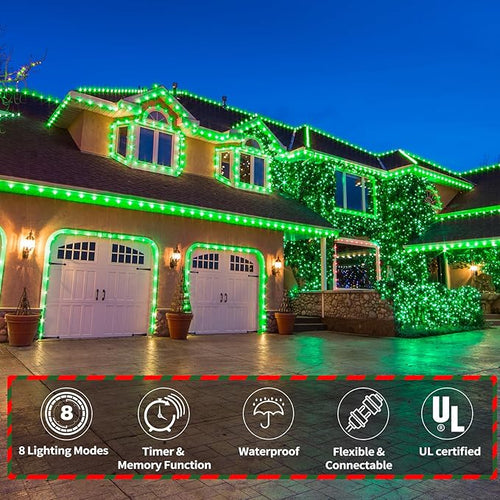 150ft LED Rope Lights Outdoor, 1080 LED Connectable and Flexible Tube Lights with 8 Modes, Waterproof LED Rope Lighting for Garden, Patio, Pool, Bedroom, Party, Indoor Outdoor Christmas Decor (Green)