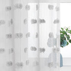 MYSKY HOME Pom Pom Sheer Curtains 2 Pack 37 x 84 in Long Grey Pom Pom Rod Pocket Voile Sheer Drapes for Bedroom, Living Room, Office