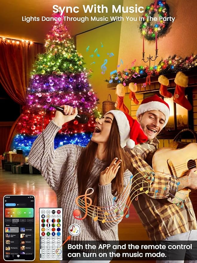 400LED Smart Color Changing Christmas Lights App Controlled, 142FT Waterproof RGB Twinkle String Light Music Sync Multiple Modes, Christmas Lights with Remote & Timer Indoor Outdoor Xmas Decorations